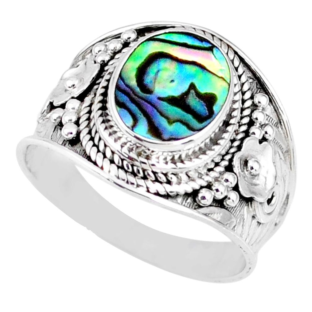 3.50cts natural abalone paua seashell 925 silver solitaire ring size 8.5 r58290