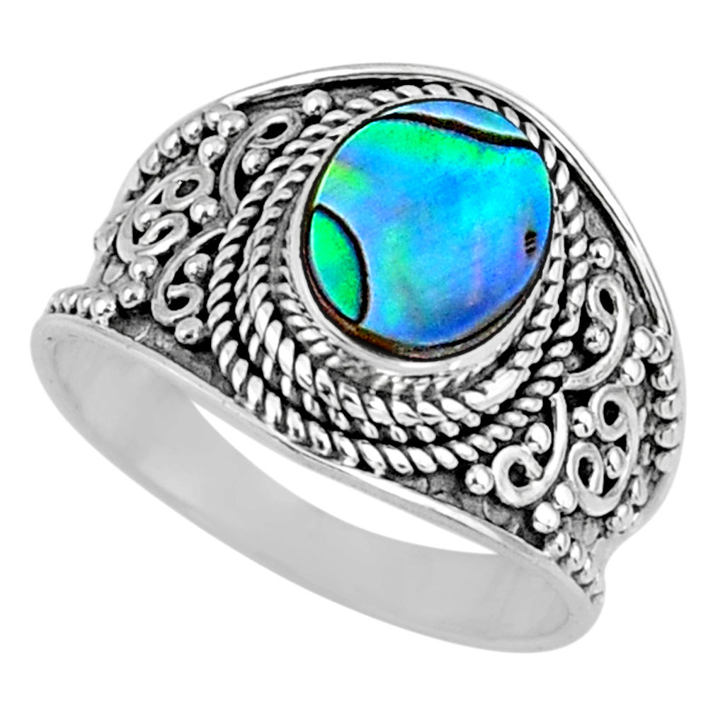 2.90cts natural abalone paua seashell 925 silver solitaire ring size 7.5 r58601