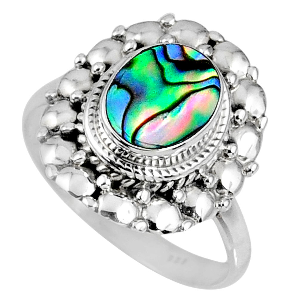 2.90cts natural abalone paua seashell 925 silver solitaire ring size 8.5 r58972