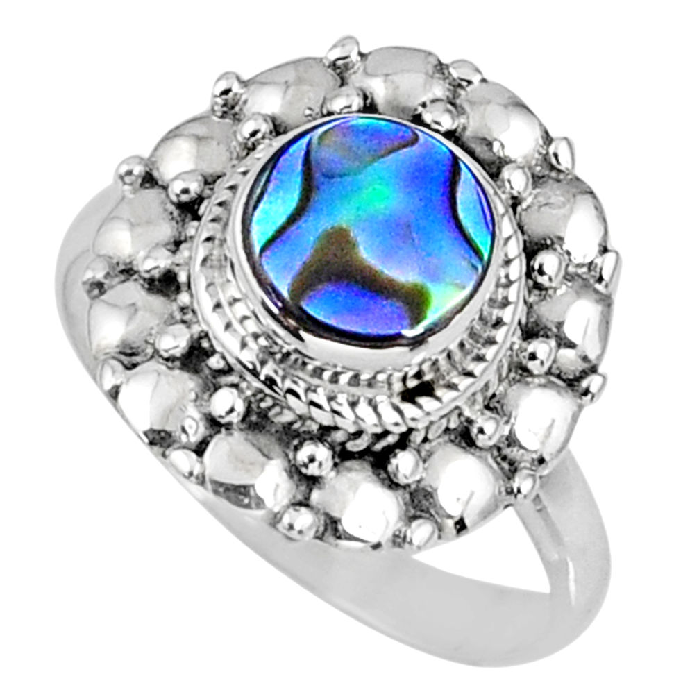 2.57cts natural abalone paua seashell 925 silver solitaire ring size 7.5 r58979