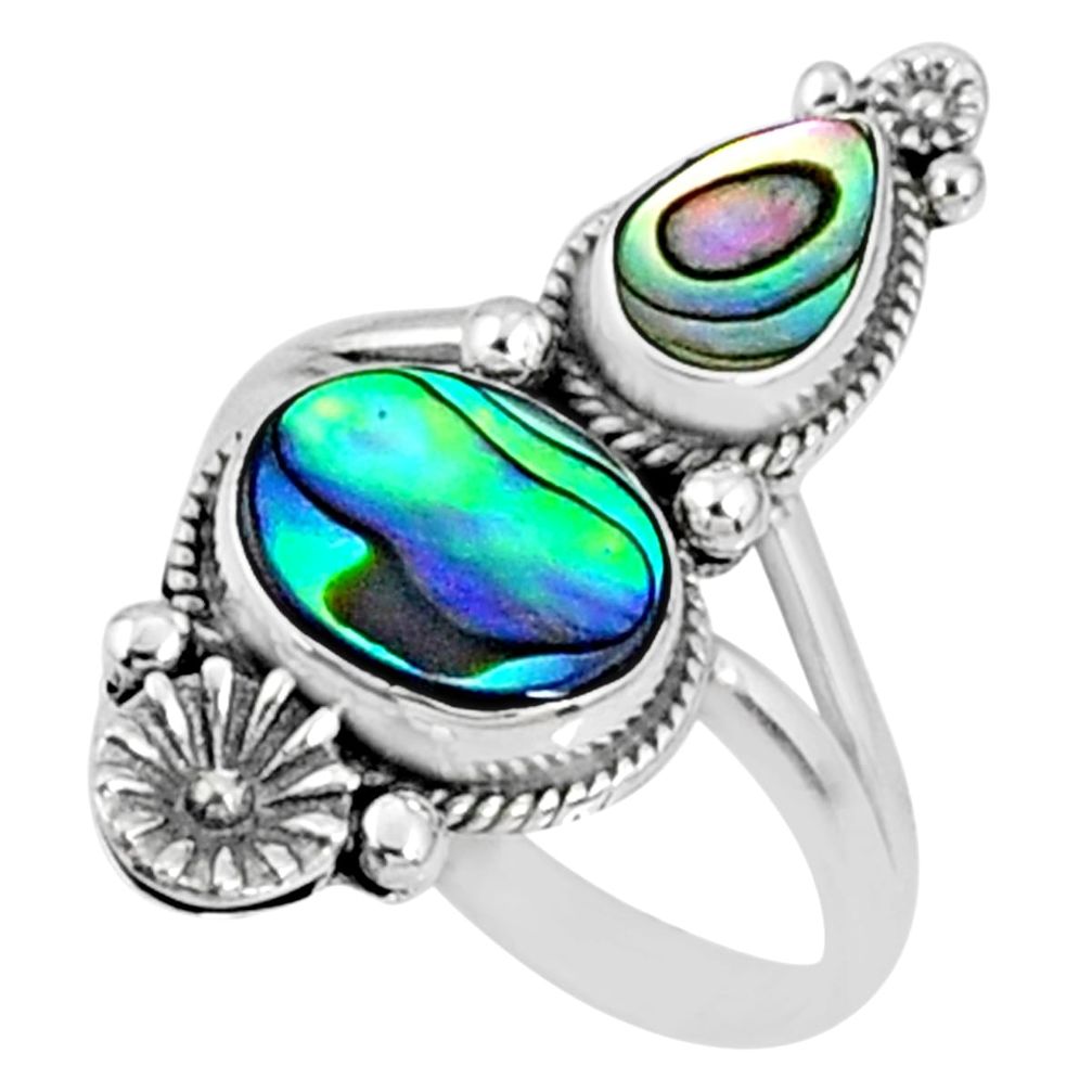 5.52cts natural abalone paua seashell 925 silver solitaire ring size 8.5 r67305