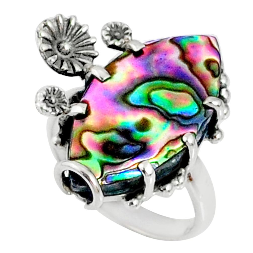 8.44cts natural abalone paua seashell 925 silver solitaire ring size 6.5 r67369