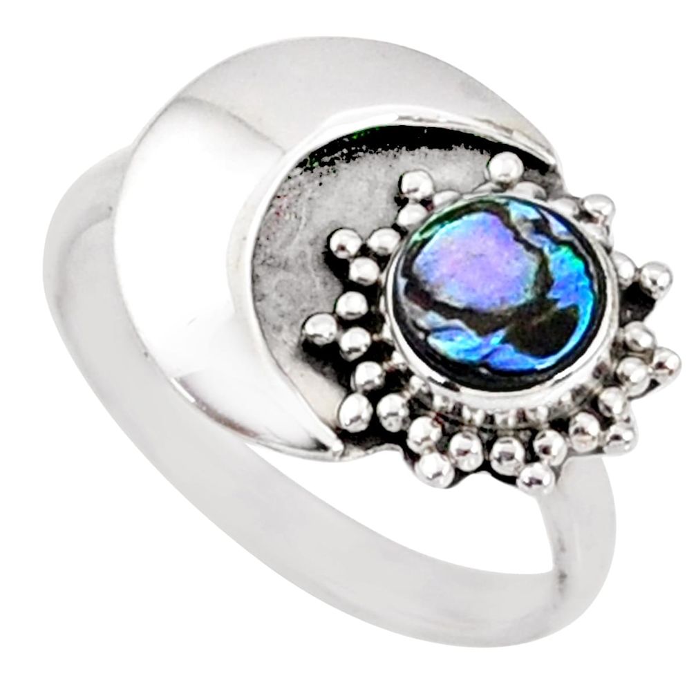 0.80cts natural abalone paua seashell 925 silver solitaire ring size 8.5 r67383