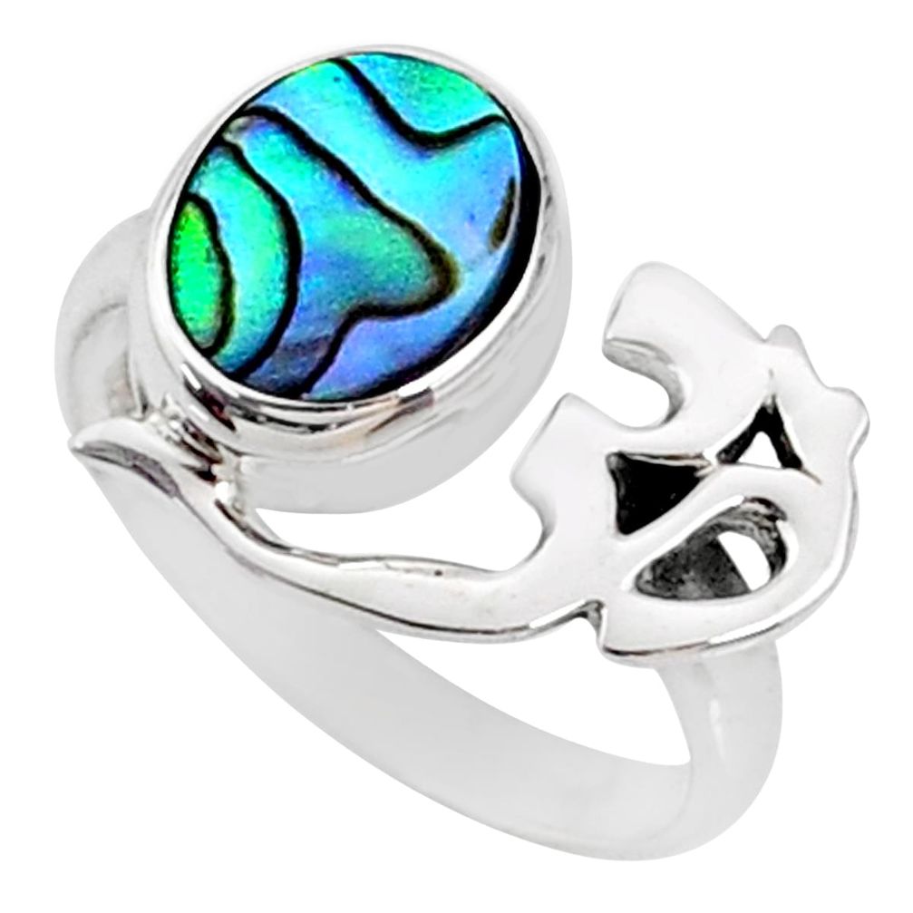 2.42cts natural abalone paua seashell 925 silver solitaire ring size 6.5 r67406