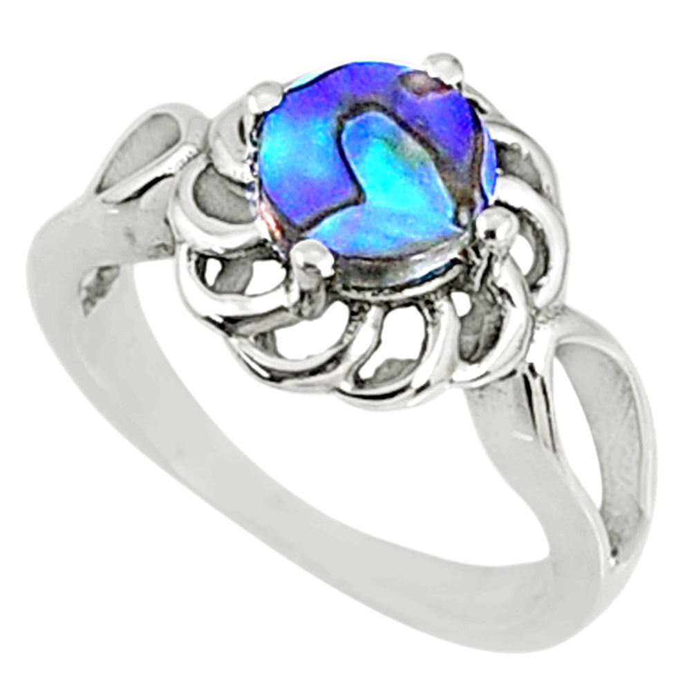 2.08cts natural abalone paua seashell 925 silver solitaire ring size 7.5 r68691