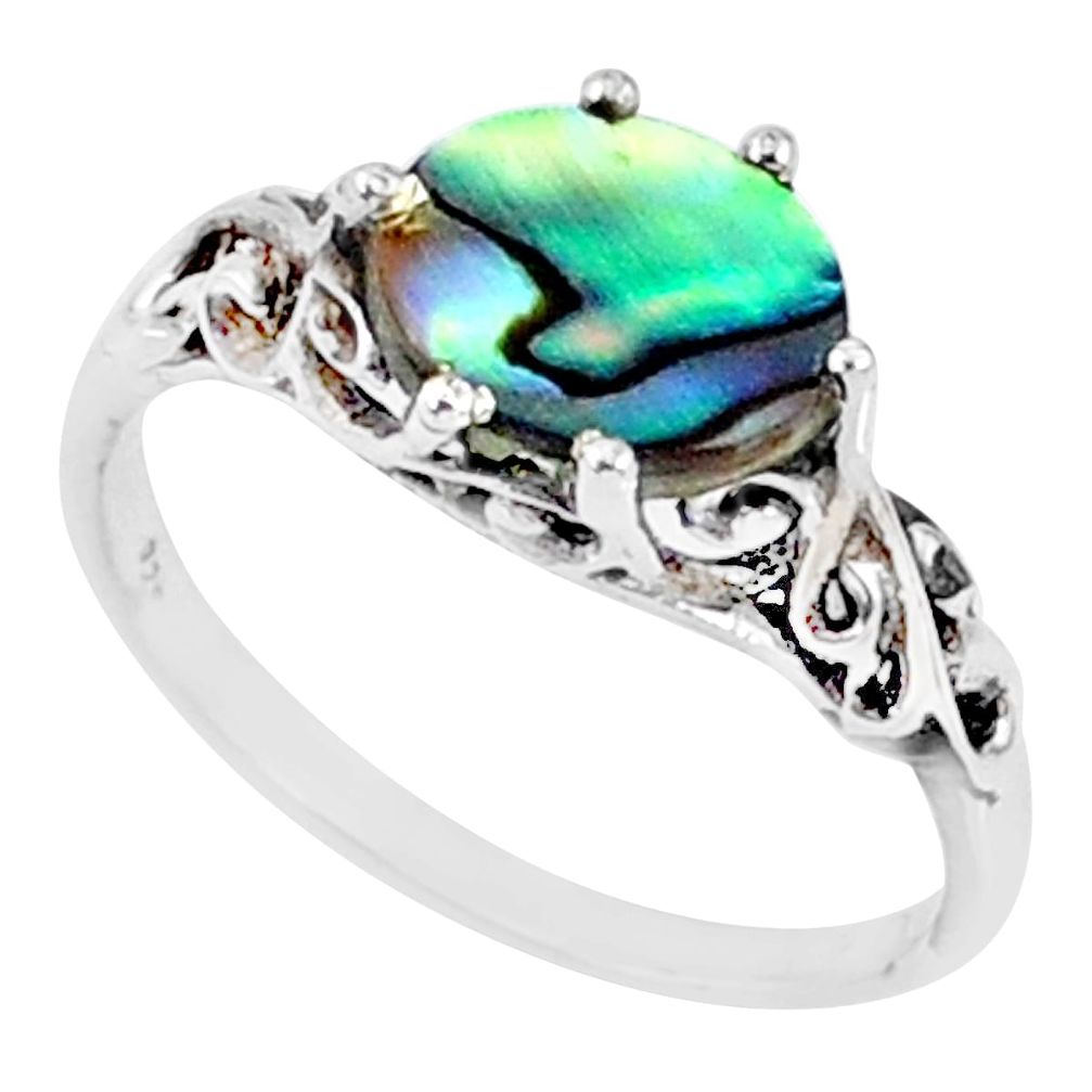 2.23cts natural abalone paua seashell 925 silver solitaire ring size 8.5 r68870