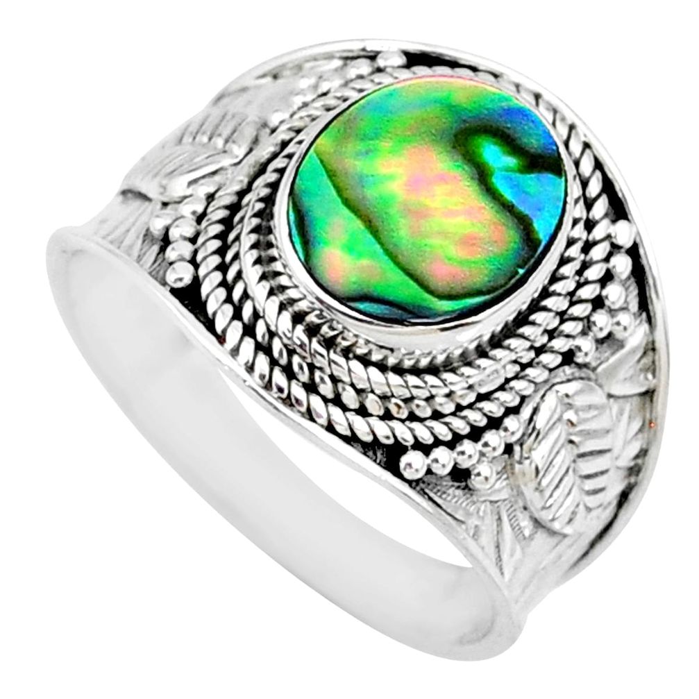 2.92cts natural abalone paua seashell 925 silver solitaire ring size 8.5 r74693