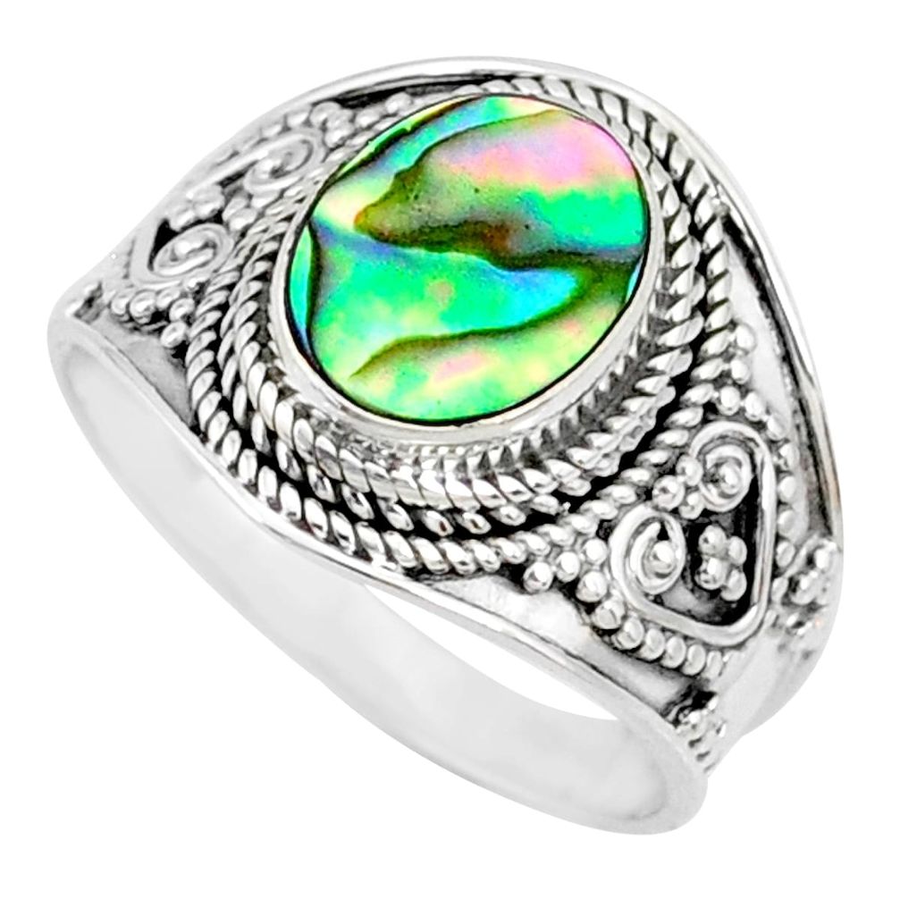 3.35cts natural abalone paua seashell 925 silver solitaire ring size 8.5 r74699