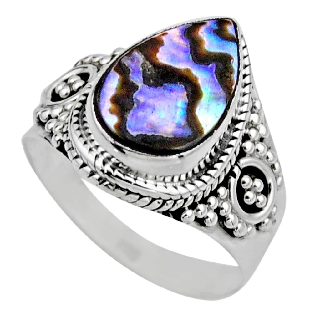 3.29cts natural abalone paua seashell 925 silver solitaire ring size 6 r53383