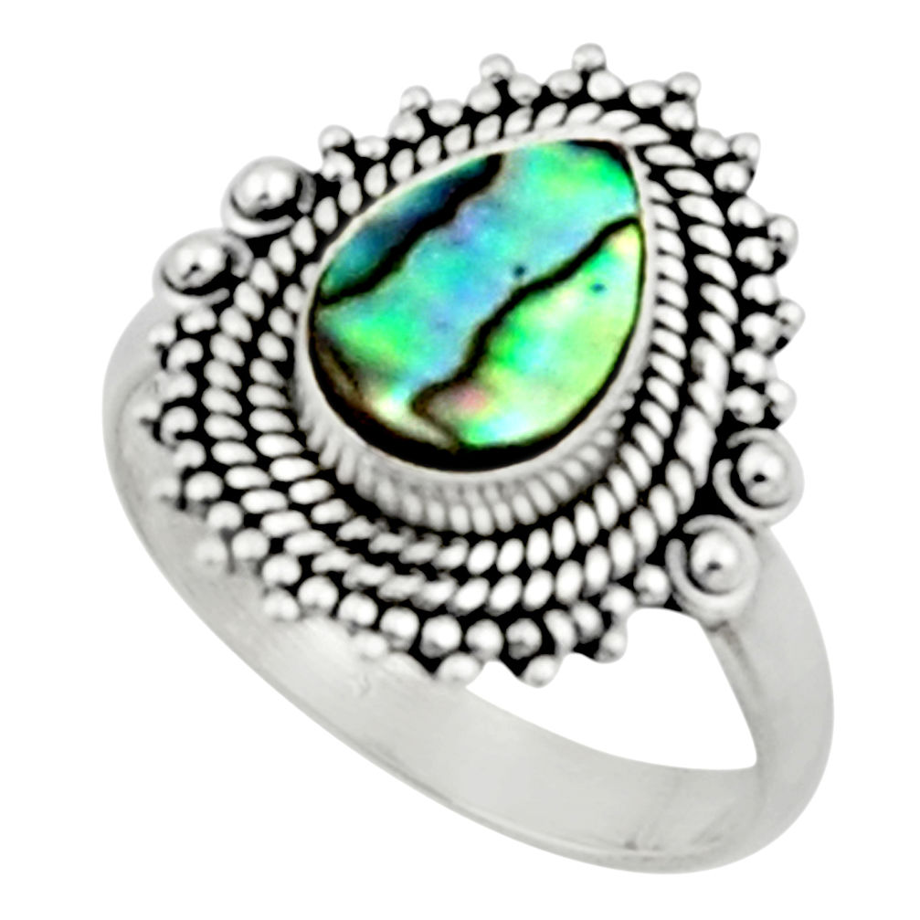 2.55cts natural abalone paua seashell 925 silver solitaire ring size 7 r52346