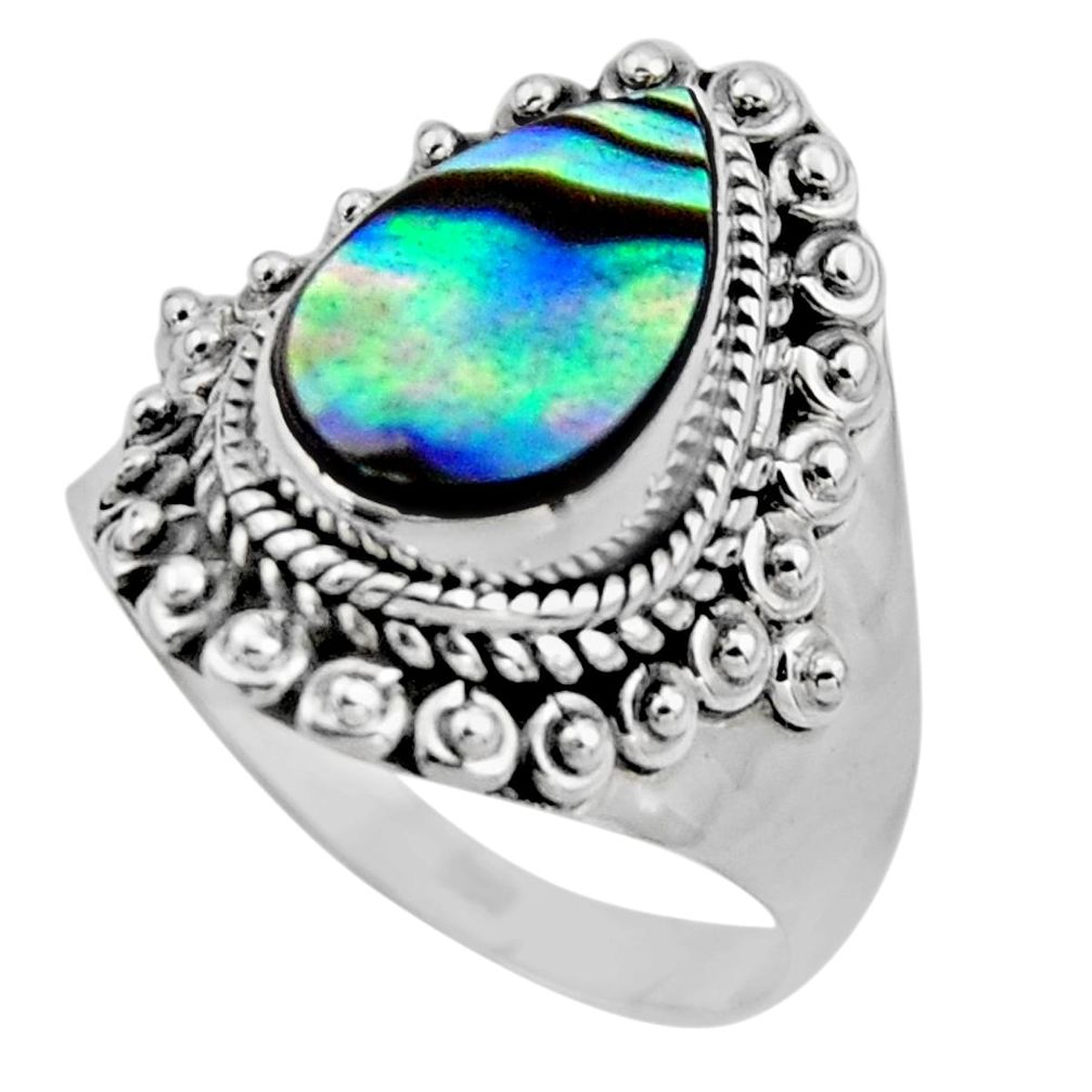 3.53cts natural abalone paua seashell 925 silver solitaire ring size 7 r53356