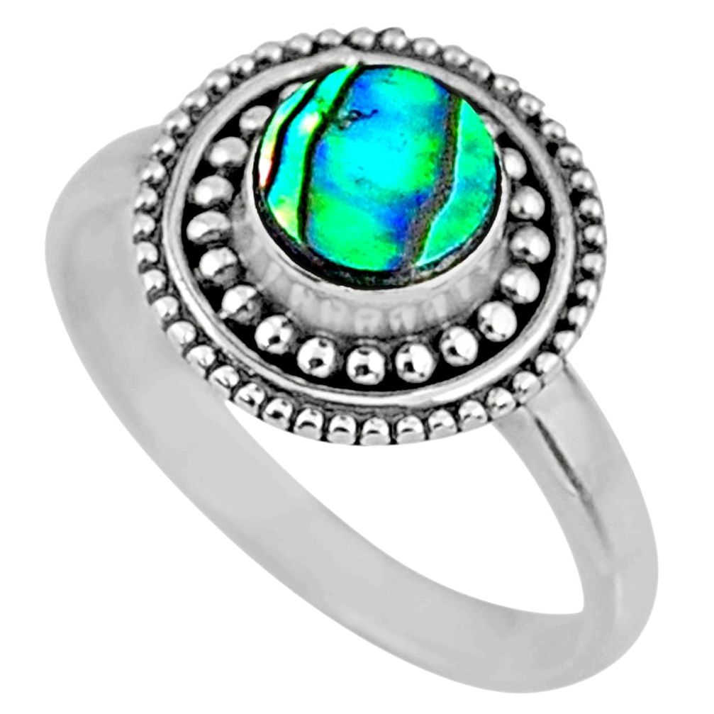 0.91cts natural abalone paua seashell 925 silver solitaire ring size 7 r57428