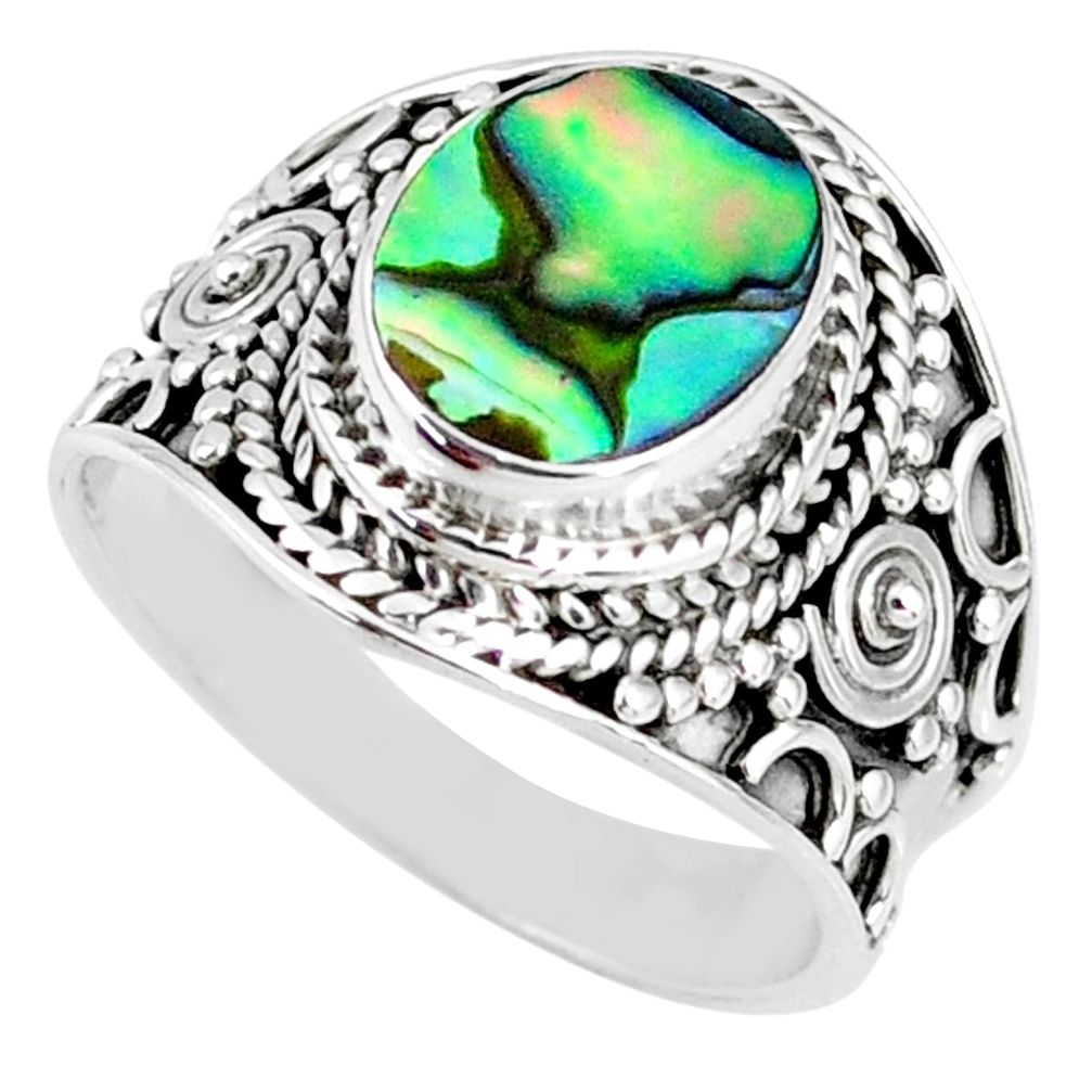 3.42cts natural abalone paua seashell 925 silver solitaire ring size 7 r58286