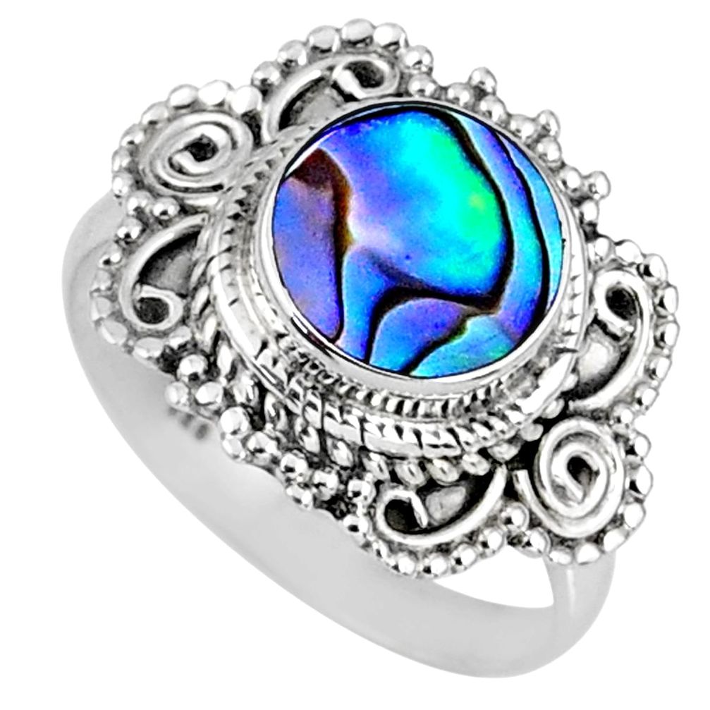 2.78cts natural abalone paua seashell 925 silver solitaire ring size 7 r58973