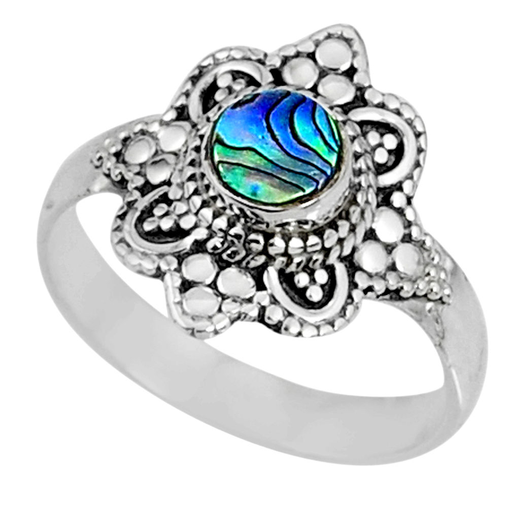 0.58cts natural abalone paua seashell 925 silver solitaire ring size 7 r61130