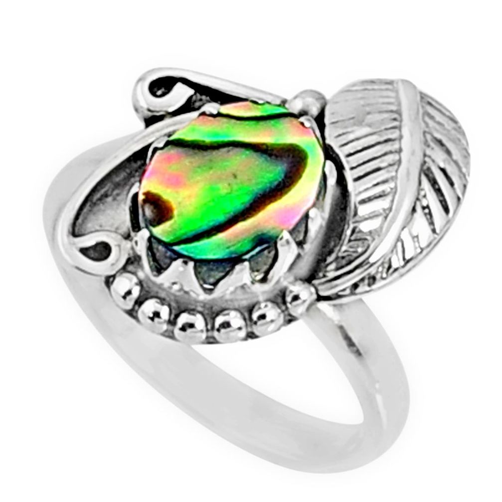 2.41cts natural abalone paua seashell 925 silver solitaire ring size 7 r67288