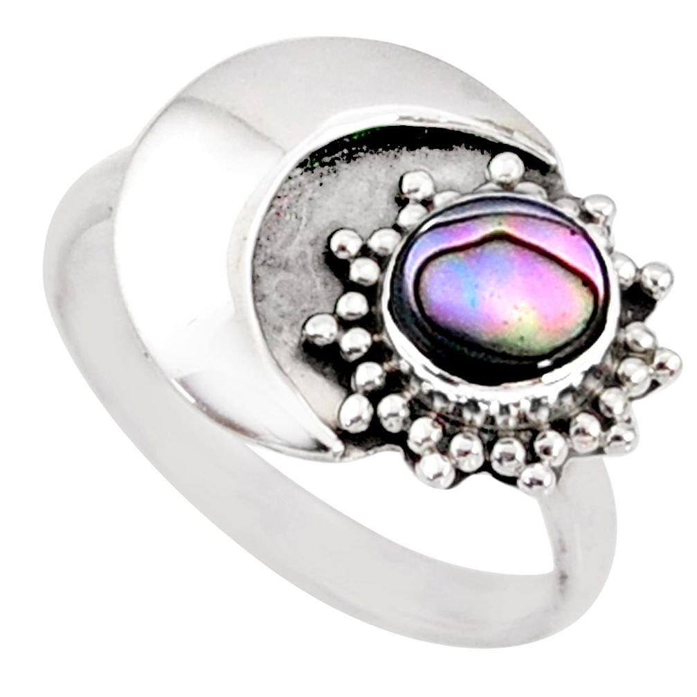 0.78cts natural abalone paua seashell 925 silver solitaire ring size 7 r67382