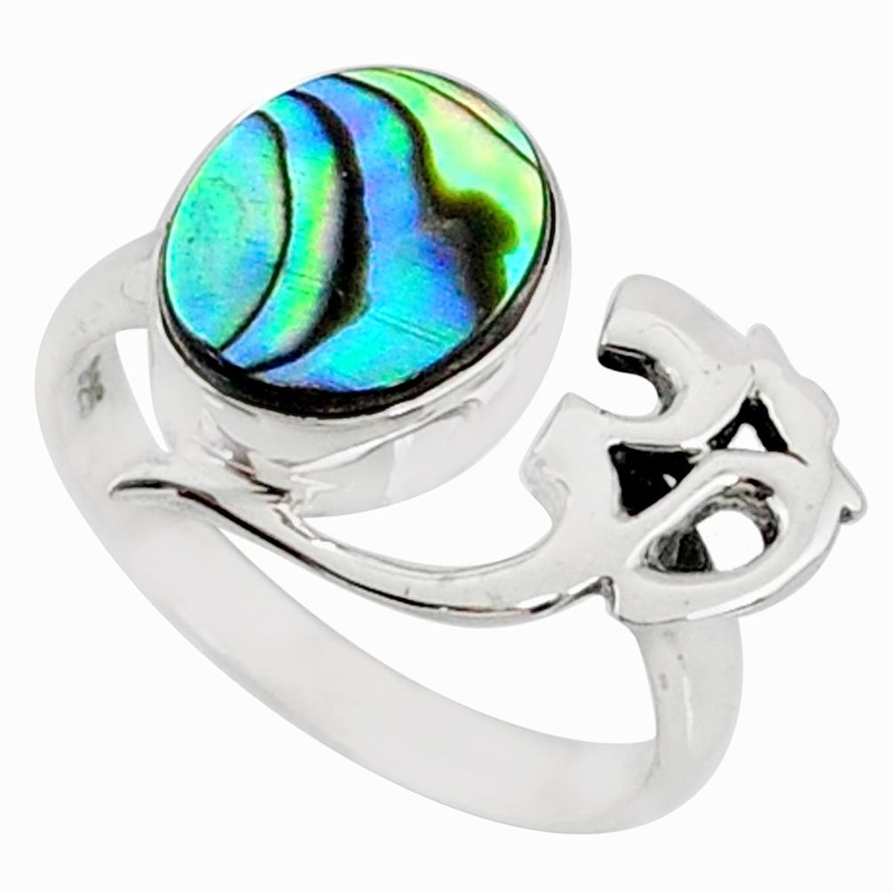 3.51cts natural abalone paua seashell 925 silver solitaire ring size 7 r67407