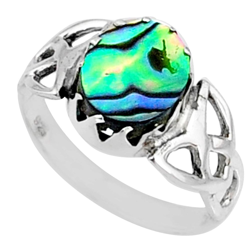 3.17cts natural abalone paua seashell 925 silver solitaire ring size 7 r67433