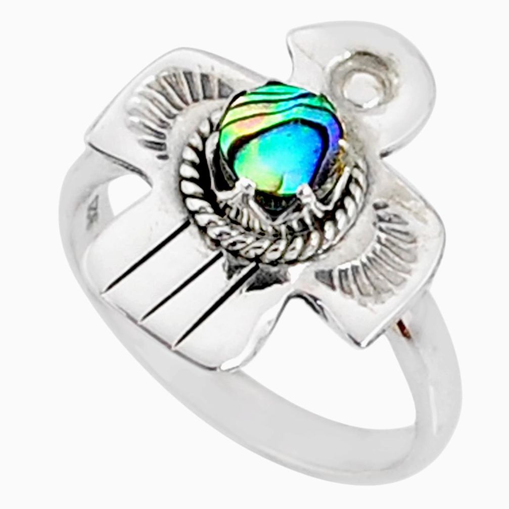 0.77cts natural abalone paua seashell 925 silver solitaire ring size 7 r67446