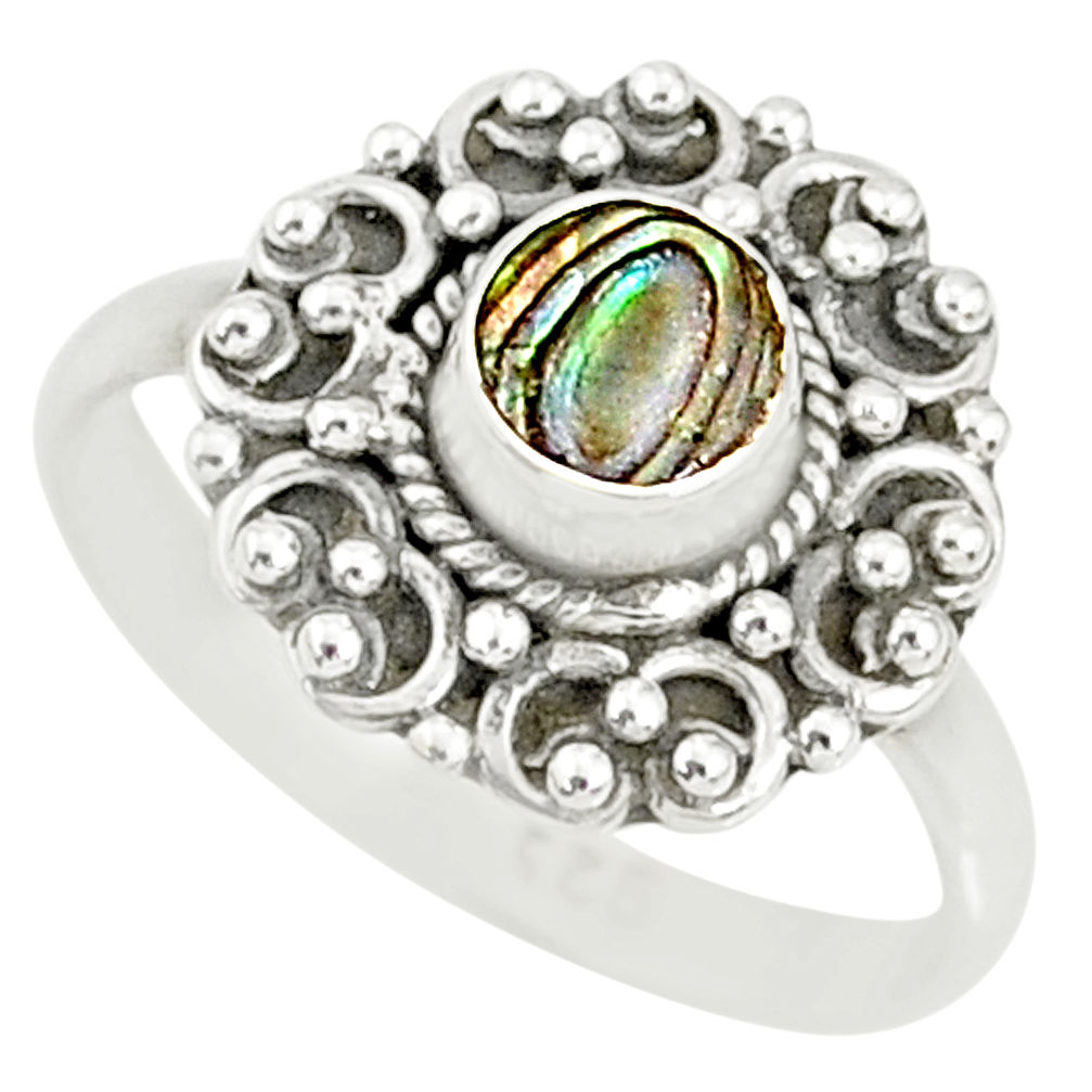 0.66cts natural abalone paua seashell 925 silver solitaire ring size 7 r76770