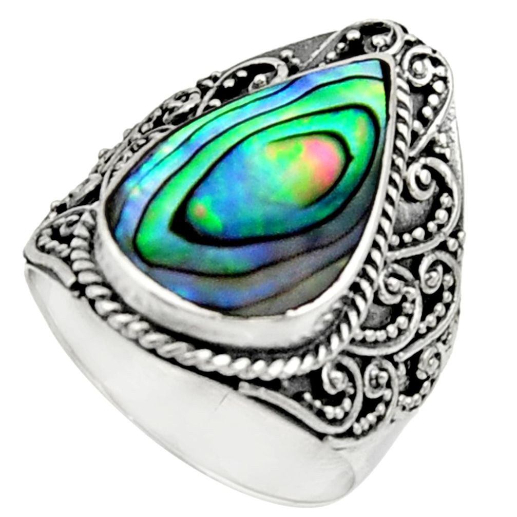 5.62cts natural abalone paua seashell 925 silver solitaire ring size 8 c9815