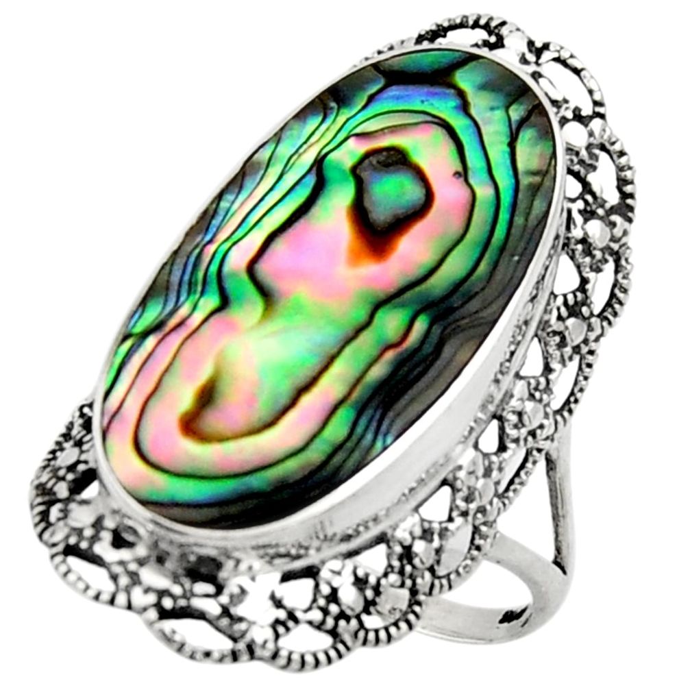 9.42cts natural abalone paua seashell 925 silver solitaire ring size 8 c9818