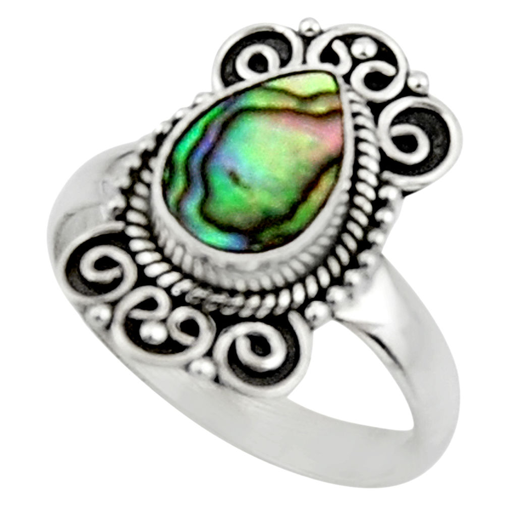 2.58cts natural abalone paua seashell 925 silver solitaire ring size 8 r52572
