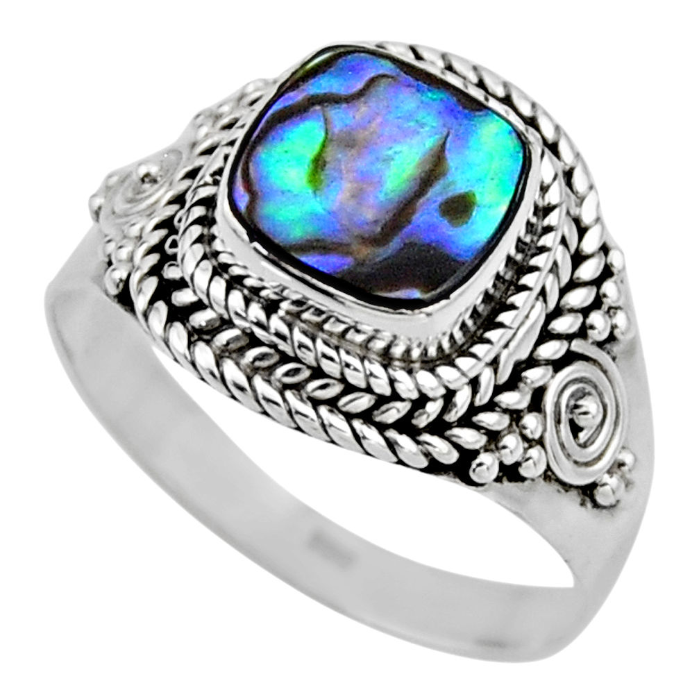 Clearance Sale- 2.95cts natural abalone paua seashell 925 silver solitaire ring size 8 r53341