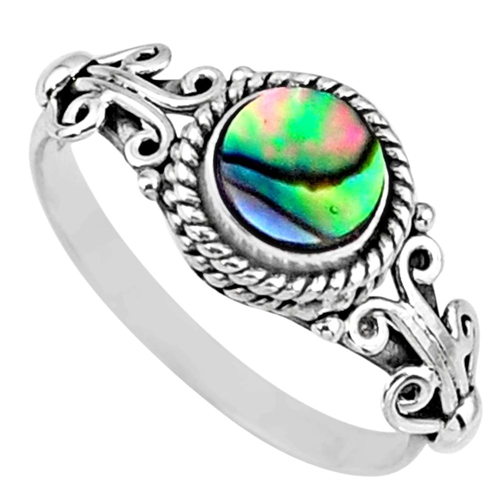 0.91cts natural abalone paua seashell 925 silver solitaire ring size 8 r57384