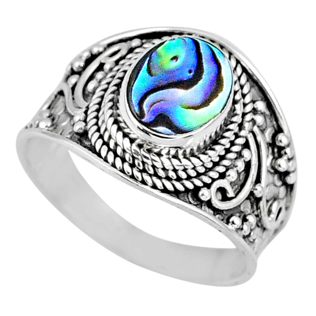 2.90cts natural abalone paua seashell 925 silver solitaire ring size 8 r57968
