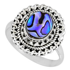Clearance Sale- 2.57cts natural abalone paua seashell 925 silver solitaire ring size 8 r58975