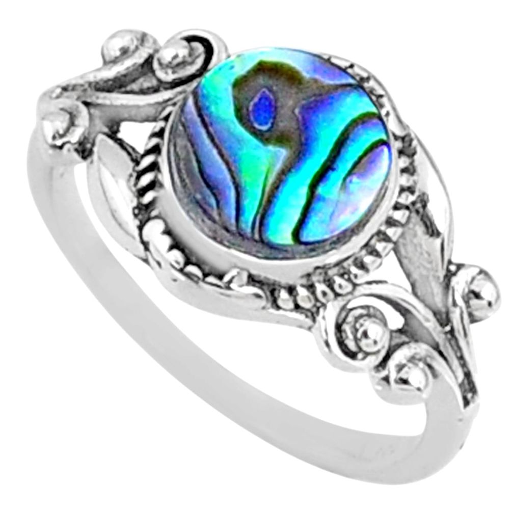 2.90cts natural abalone paua seashell 925 silver solitaire ring size 8 r68666