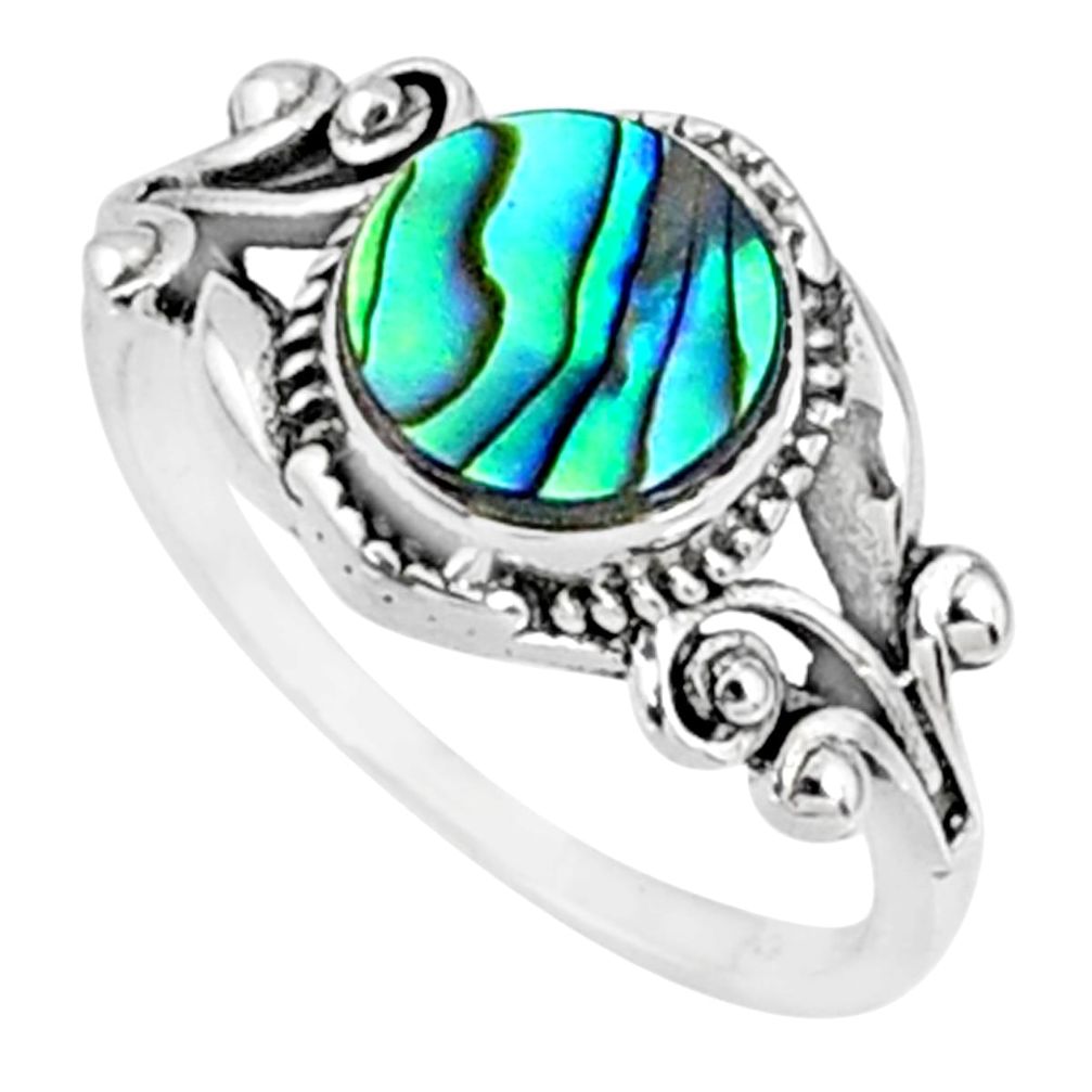 2.90cts natural abalone paua seashell 925 silver solitaire ring size 8 r68667