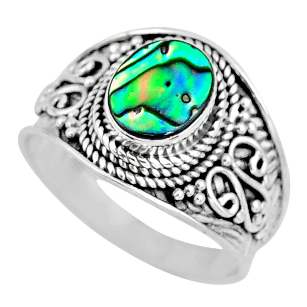 2.81cts natural abalone paua seashell 925 silver solitaire ring size 9 r57962