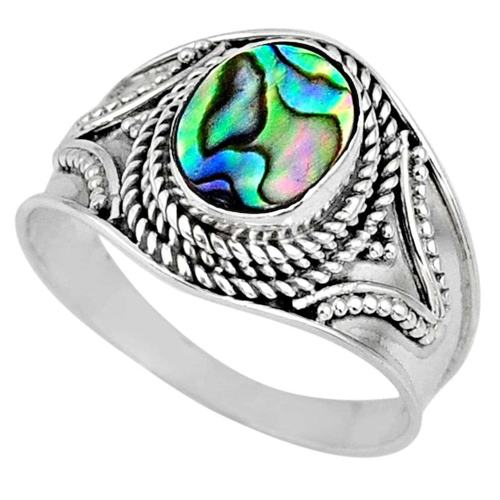 2.78cts natural abalone paua seashell 925 silver solitaire ring size 9 r57967