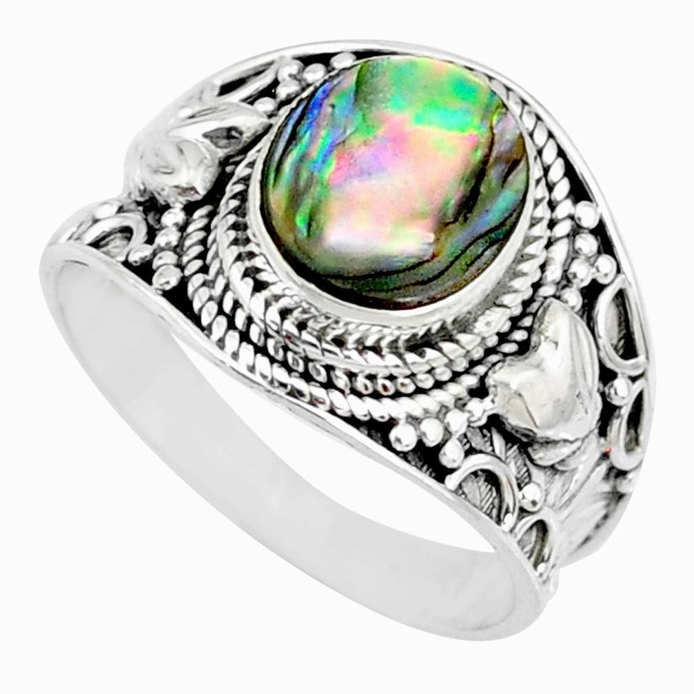 3.19cts natural abalone paua seashell 925 silver solitaire ring size 9 r74696