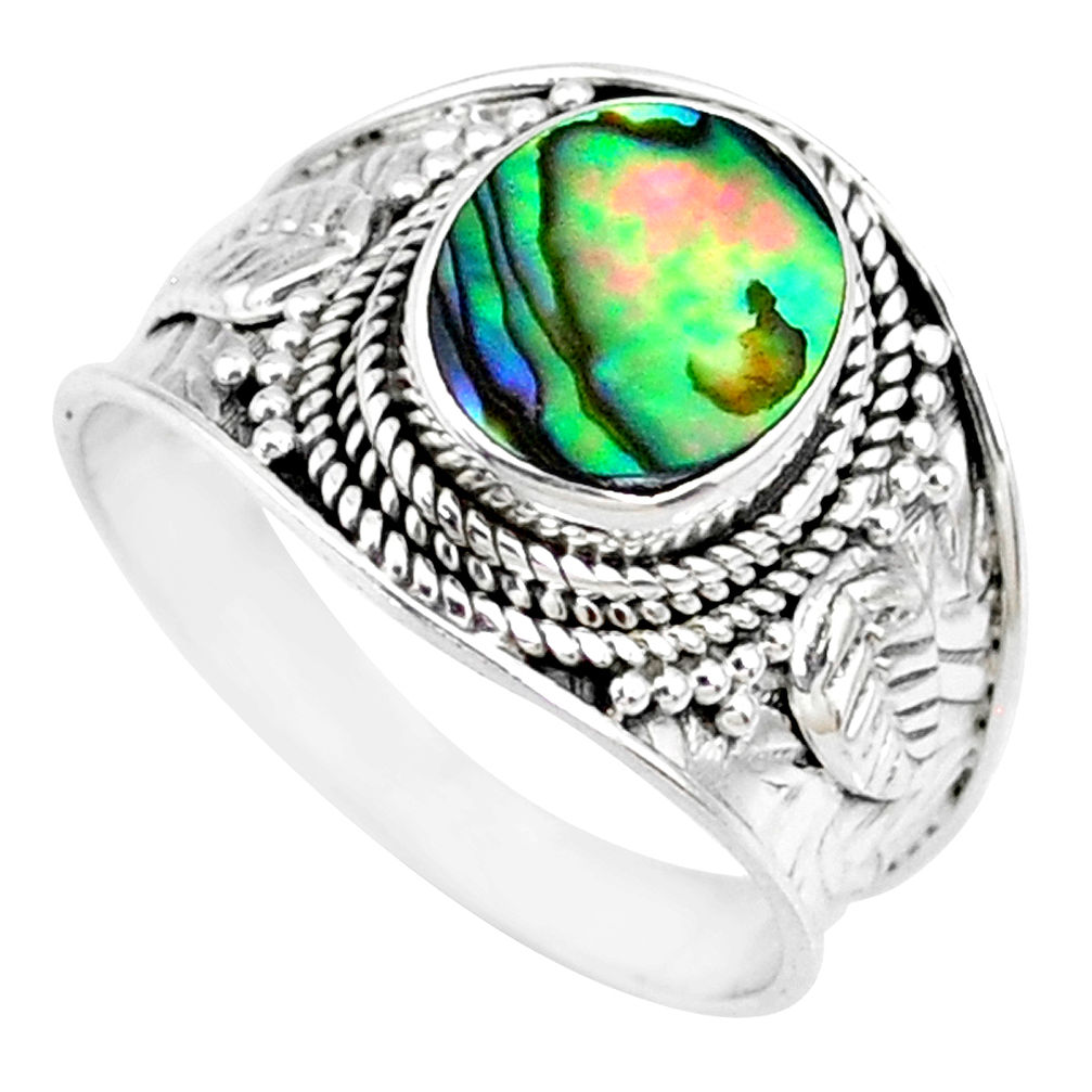 3.13cts natural abalone paua seashell 925 silver solitaire ring size 9 r74700