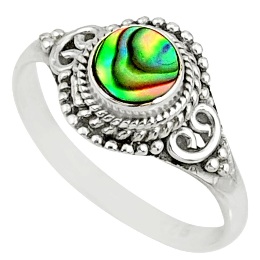 0.86cts natural abalone paua seashell 925 silver solitaire ring size 9 r76725