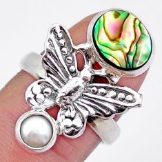 4.50cts natural abalone paua seashell pearl silver butterfly ring size 7.5 y3926