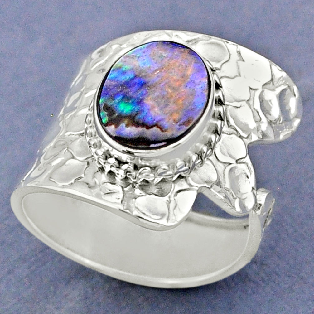 4.02cts natural abalone paua seashell silver adjustable ring size 8.5 r63412