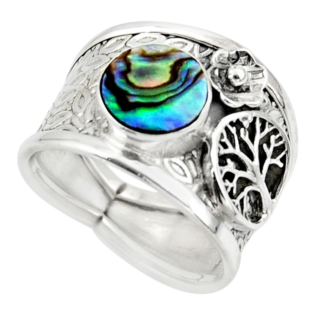 2.51cts natural abalone paua seashell silver tree of life ring size 6.5 r49887