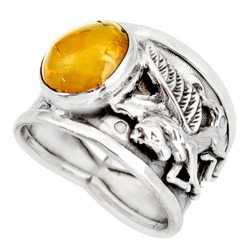 4.32cts natural amber bone 925 silver solitaire unicorn ring size 8.5 d45912