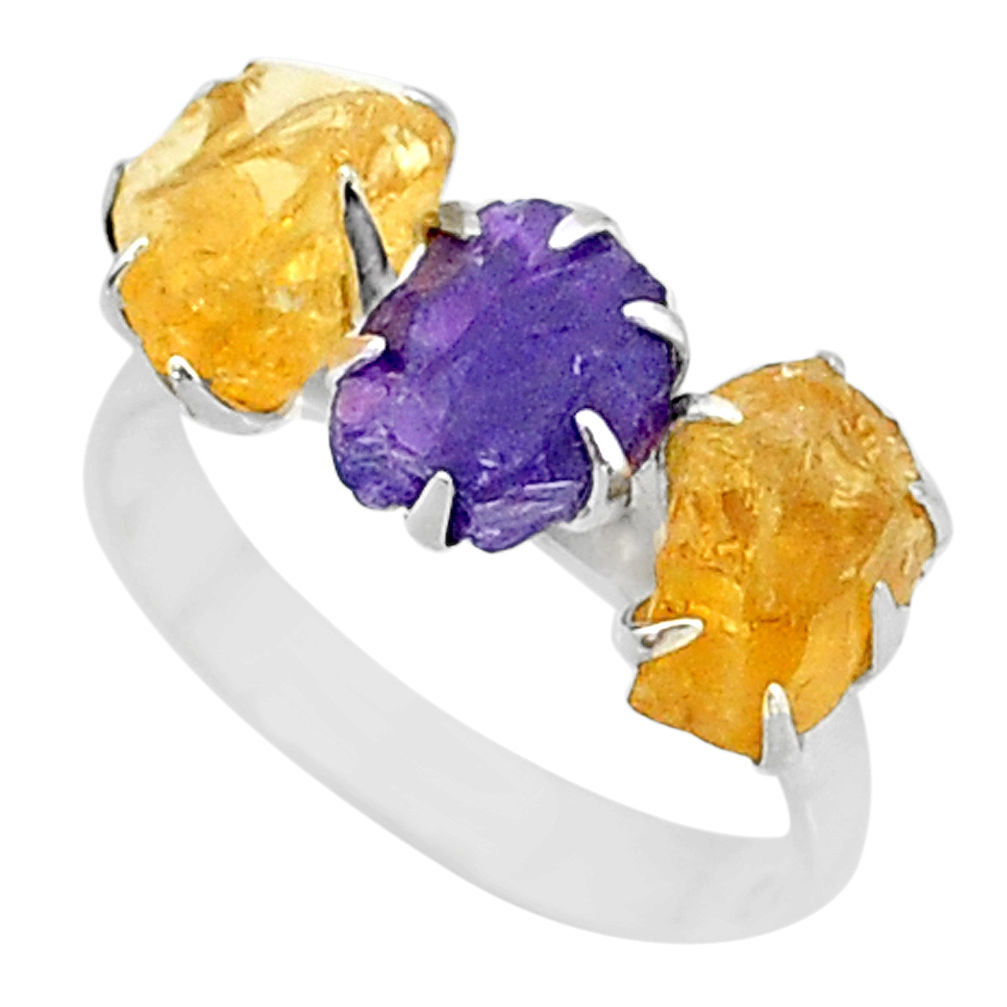 8.87cts natural amethyst citrine raw 925 silver 3 stone ring size 9 t7124