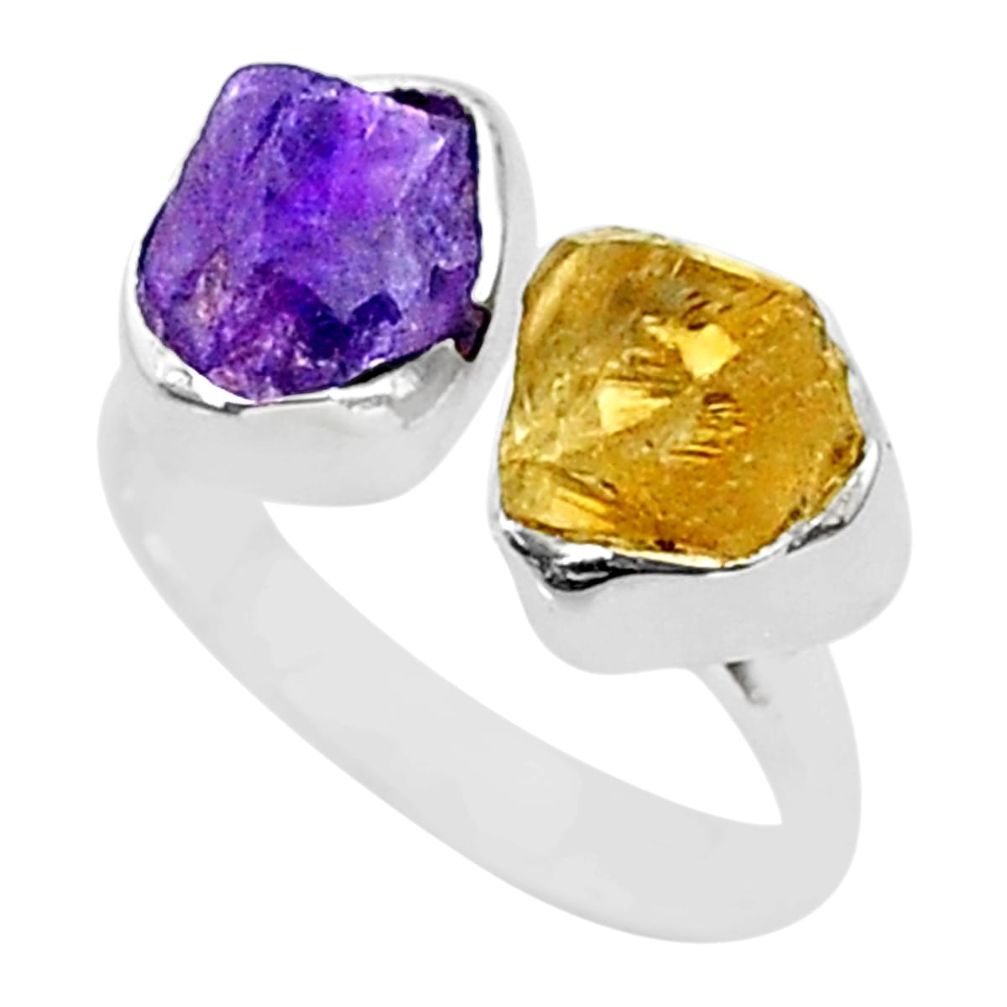 8.09cts natural amethyst citrine raw 925 silver adjustable ring size 7 t35216