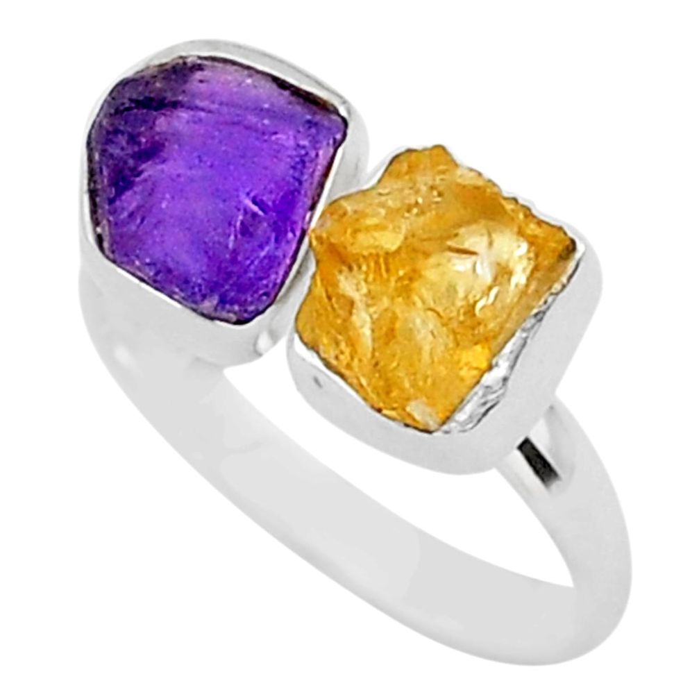 9.12cts natural amethyst citrine raw 925 silver adjustable ring size 8 t35217
