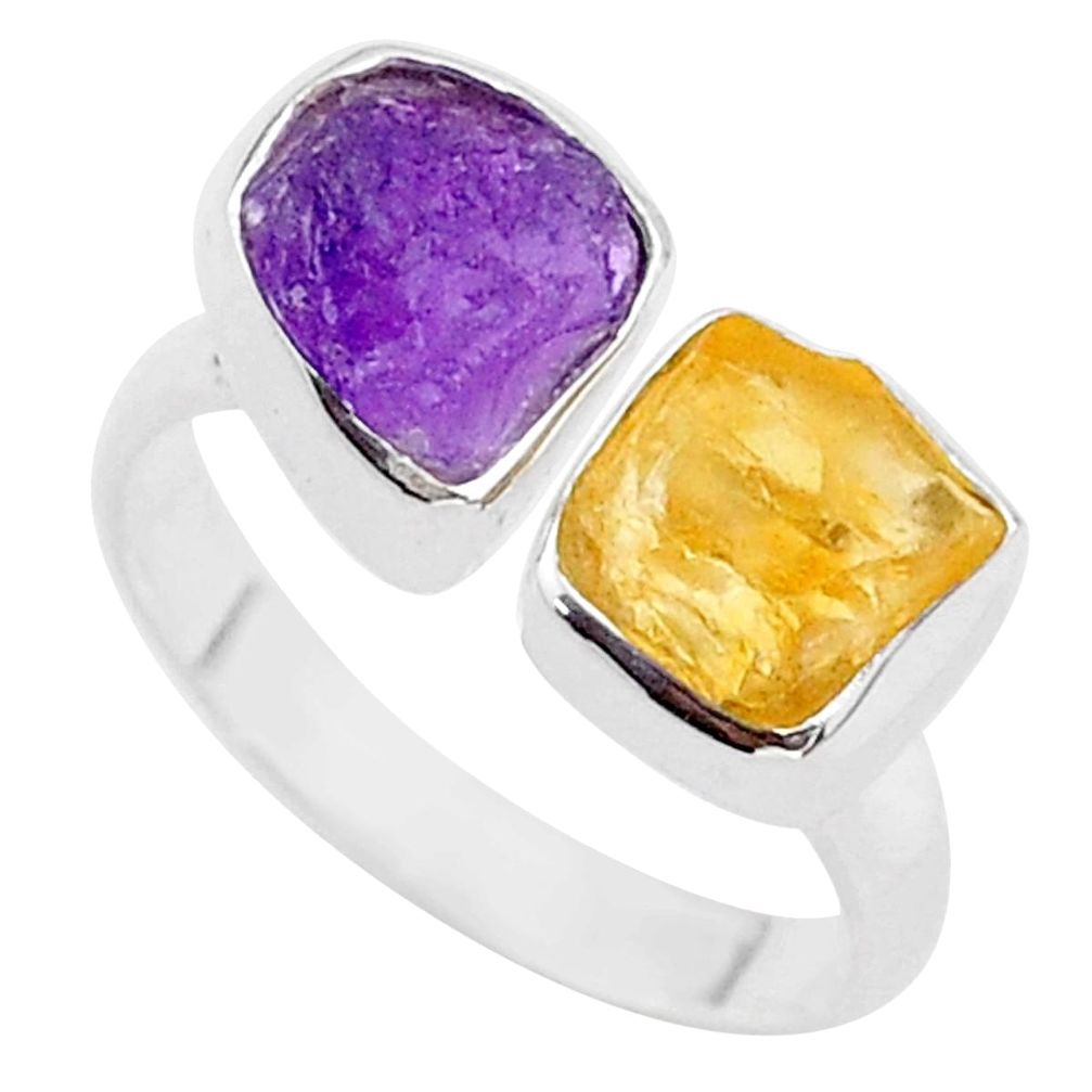  amethyst citrine raw 925 silver adjustable ring size 8 t37810