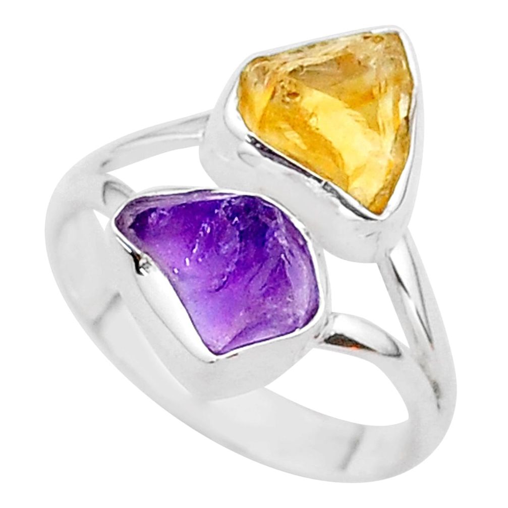 9.37cts natural amethyst citrine raw 925 silver ring jewelry size 8 t37811