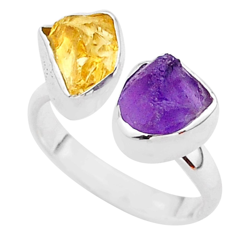 amethyst citrine raw silver adjustable ring size 7.5 t37815