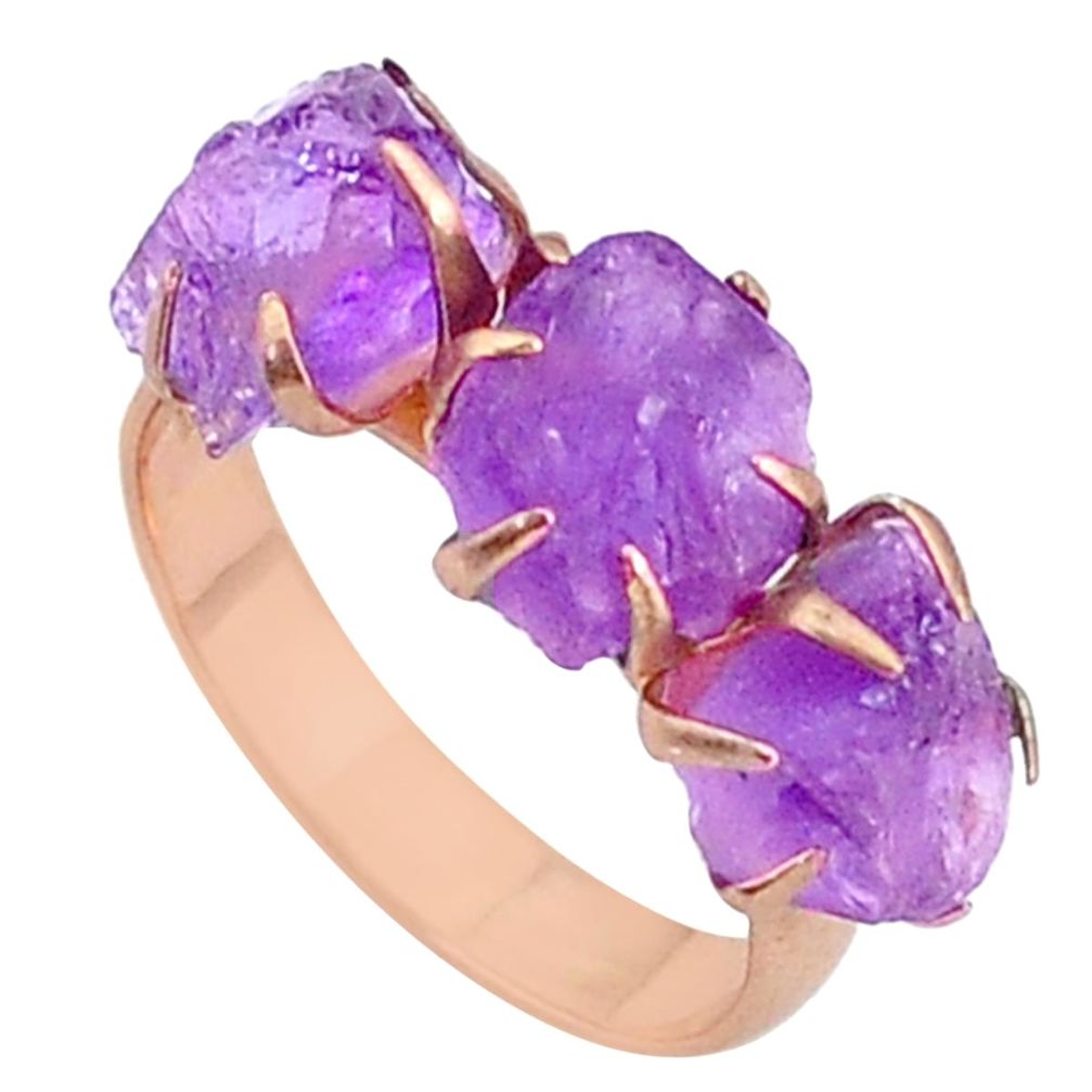 8.49cts natural amethyst raw 14k rose gold handmade ring size 7 t34906